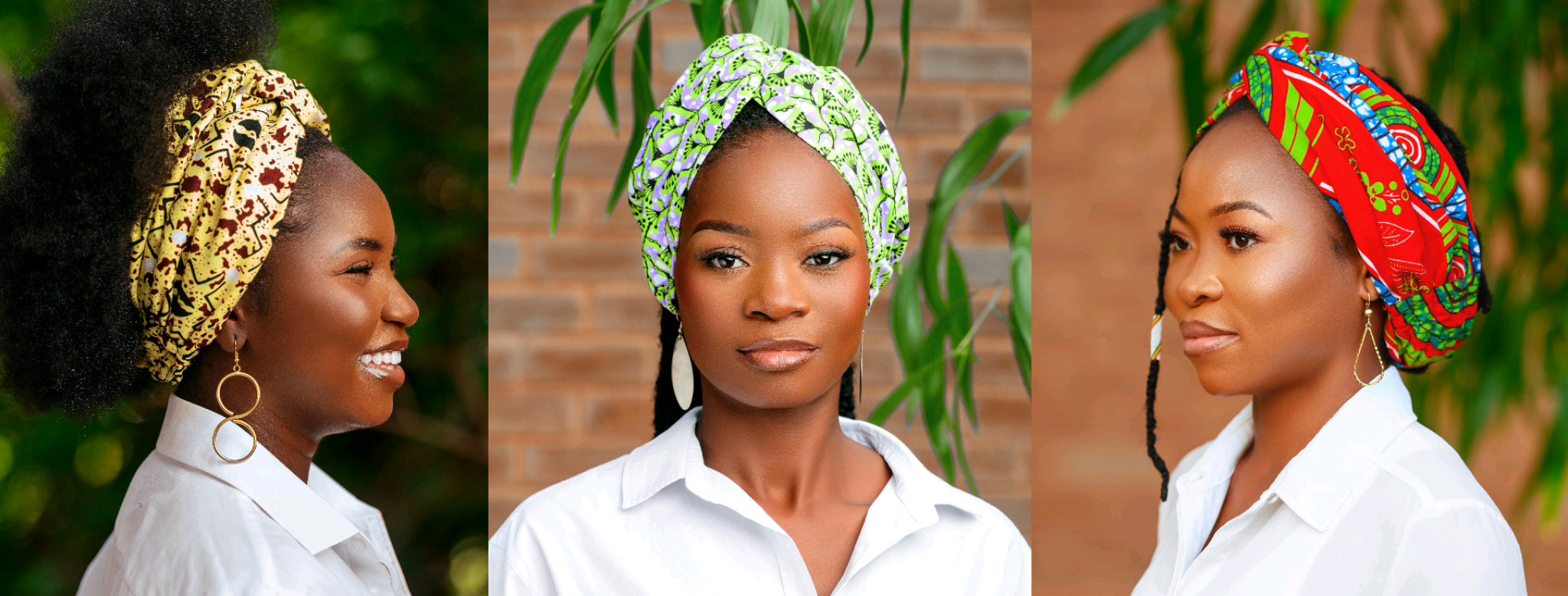 Foulards 2-en-1 en wax africain portés en turban élégant par des femmes aux styles variés